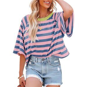 Tops for Women Striped 2025 Fashion T Shirts for Women Color Block